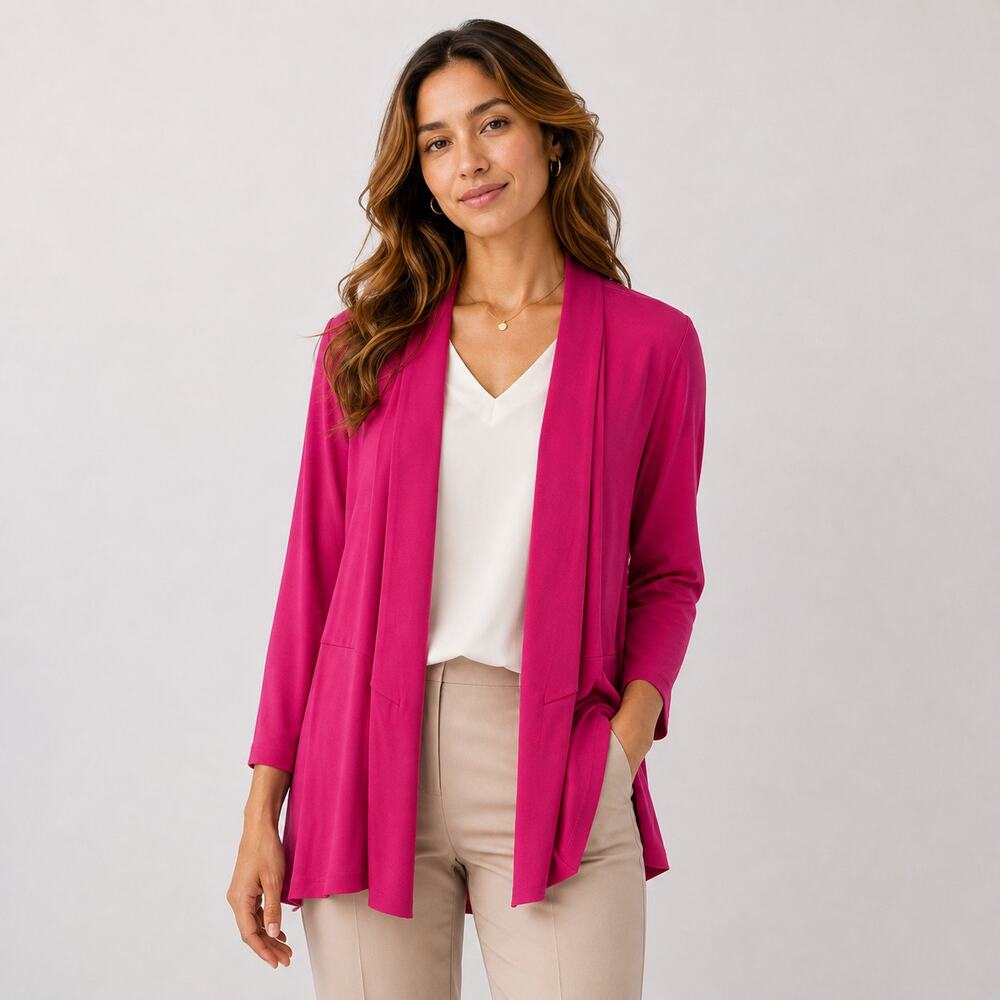 Susan Graver Liquid Knit Cardigan Women's Size L Pink Casual Office Business